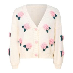 Floral Embellished Cream Sweater